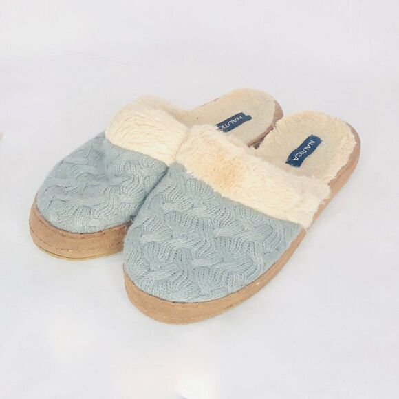 Nautica Claxton Faux Fur Knit Slippers, Large 9/10 - Picture 3 of 5